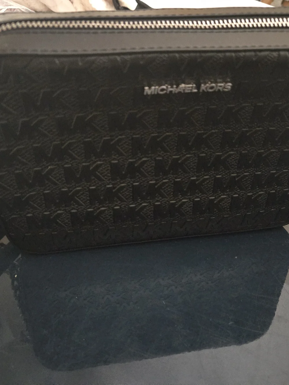Michael Kors Black Embossed Leather Shoulder Bag with Silver Logo
